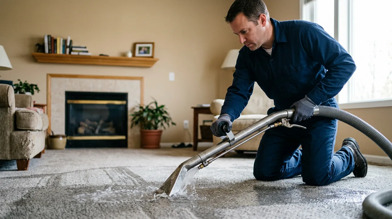 Water damage restoration technician working near Canton, CT